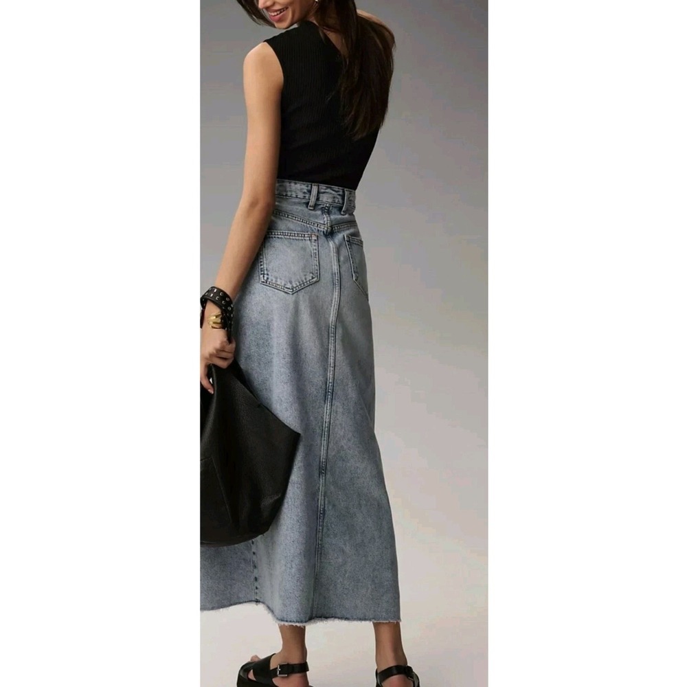 Pilcro Anthropologie Women's Denim Maxi Skirt High Rise Front Slit Size 4 New - Picture 2 of 10
